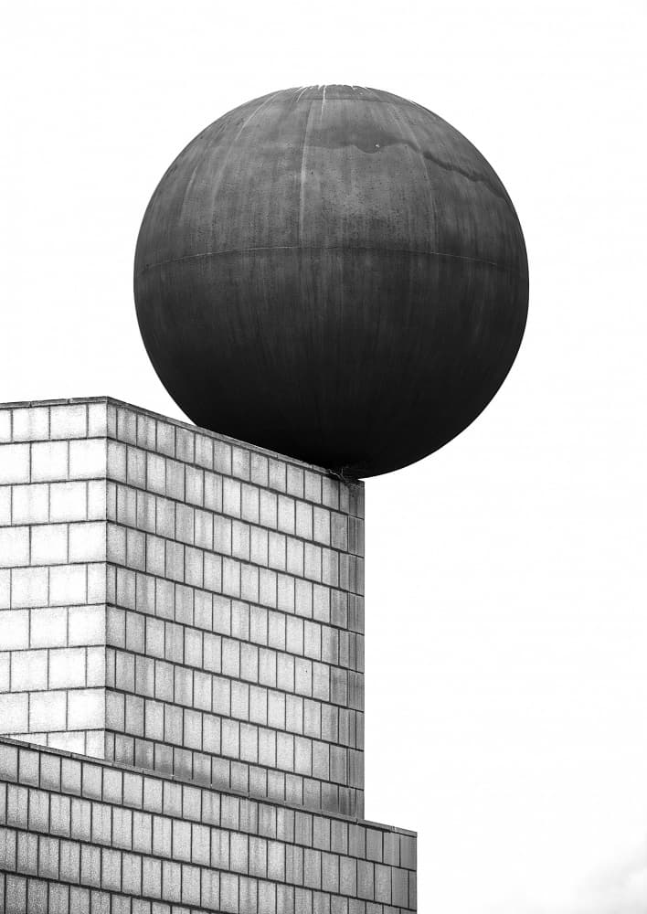 Black Sphere Building by Adolfo Urrutia — canvas wall art