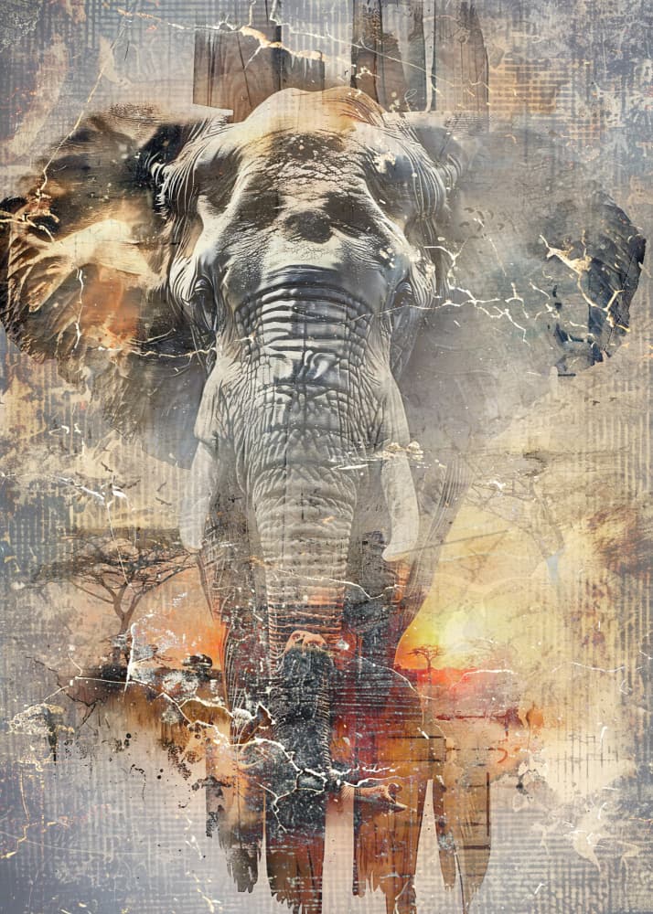 African Elephant Spirit Blend by Rafal Kulik — canvas wall art