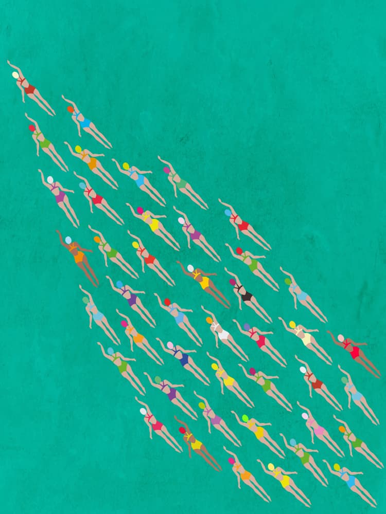 Colorful Swimmers Group by WallChart Art Studio — canvas wall art