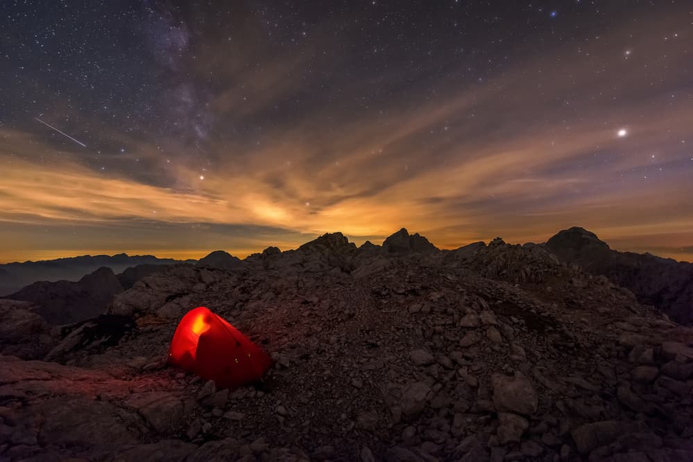 Starry Mountain Camping by Ales Krivec — canvas wall art