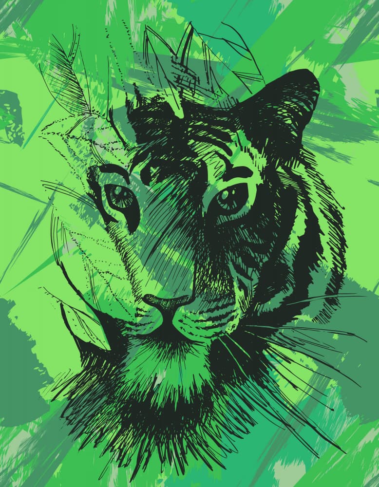 Wild Green Tiger Portrait by Marika Barsrsind — canvas wall art