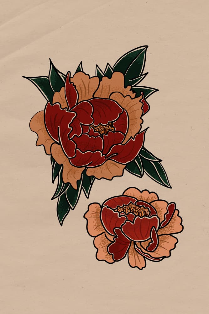 Traditional Peony Blooms by Mela Patterns — canvas wall art