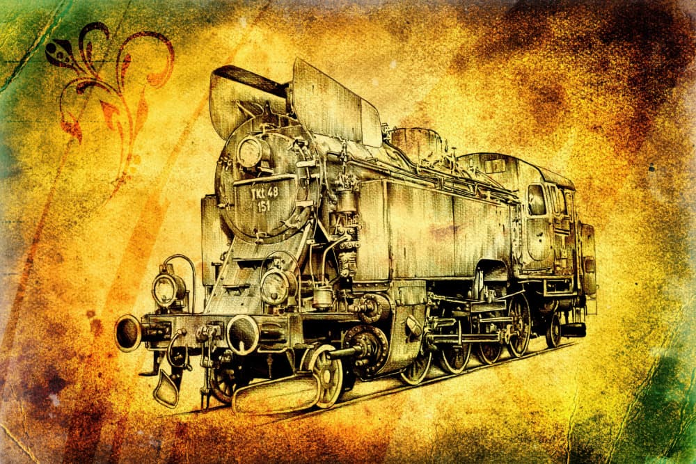 Vintage Steam Train Sketch by Rafal Kulik — canvas wall art