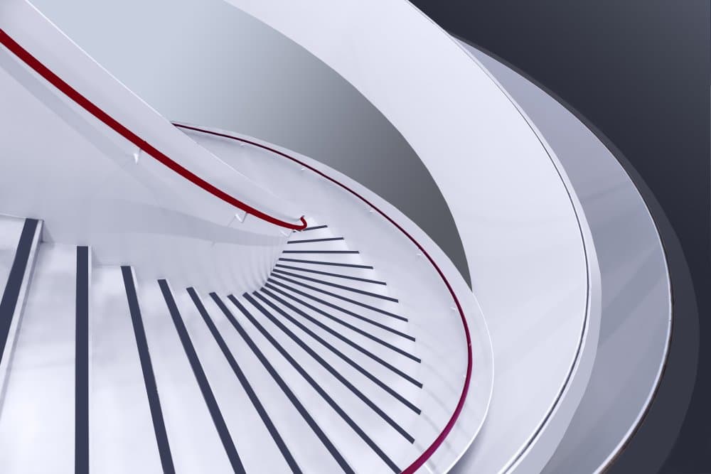 Flowing Red Rail Staircase by Greetje van Son — canvas wall art