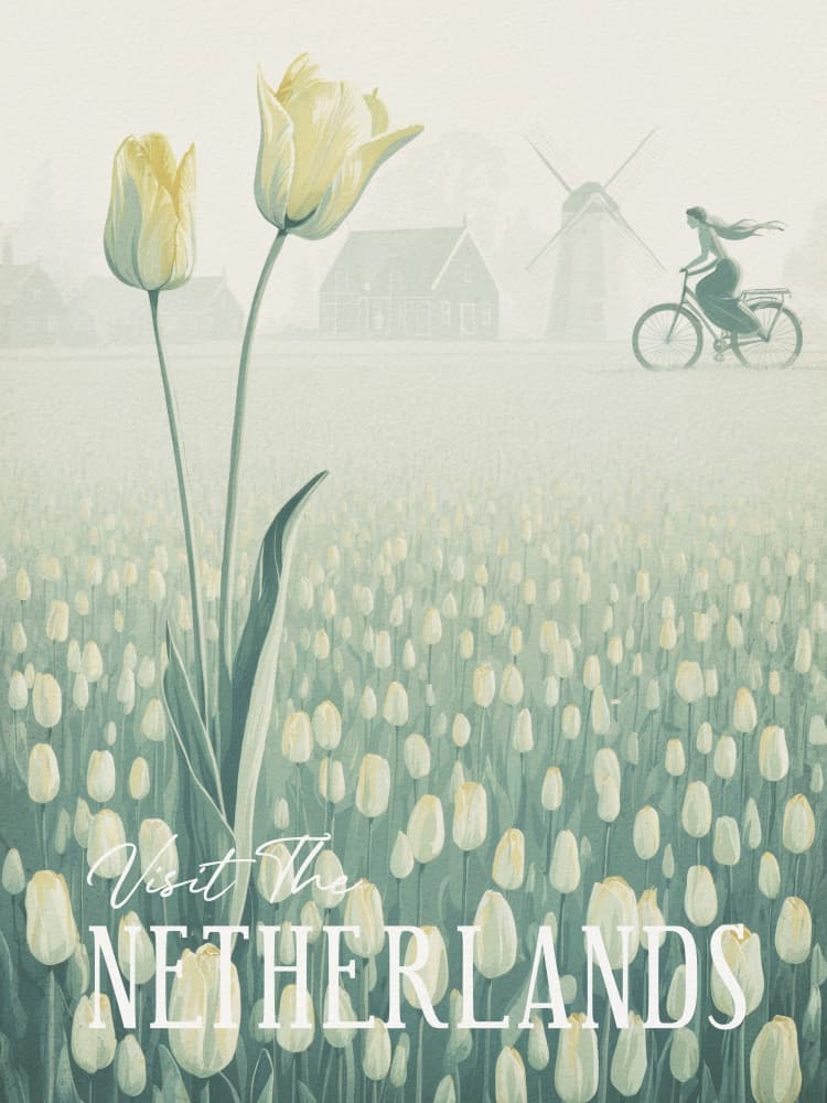 Misty Dutch Tulip Field by Andreas Magnusson — canvas wall art