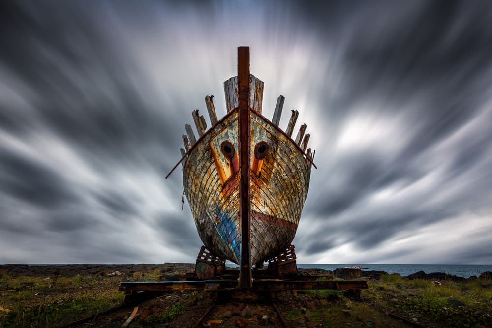 Abandoned Boat Horizon by Sus Bogaerts — canvas wall art