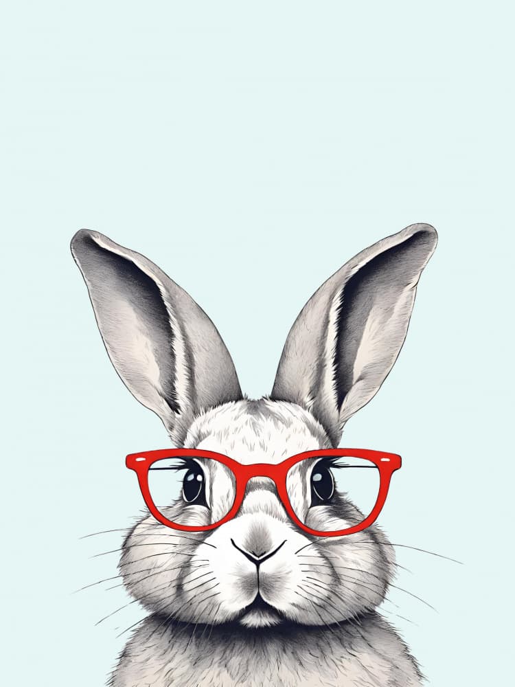 Smart Bunny Red Glasses by Ohkimiko — canvas wall art