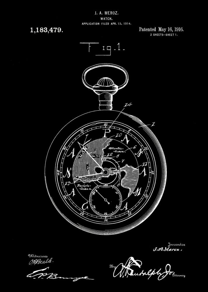 World Map Watch Patent by Andreas Magnusson — canvas wall art