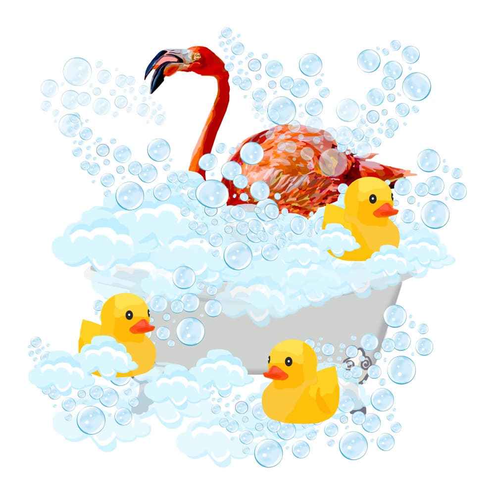 Flamingo Bubble Bath by Lynnda Rakos — canvas wall art