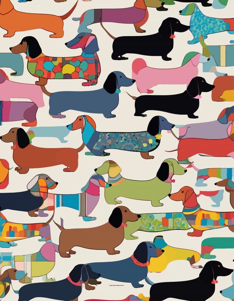 Colorful Dachshunds Pattern by Uma Gokhale — canvas wall art
