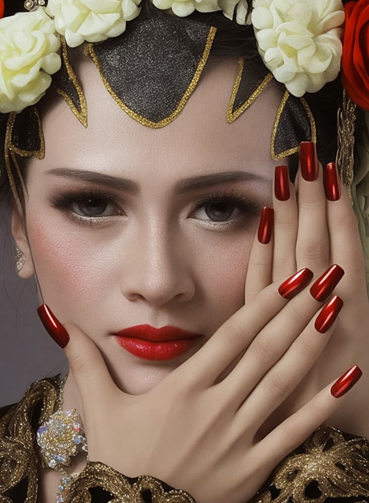 Ornate Beauty Red Nails by Rezamoto — canvas wall art