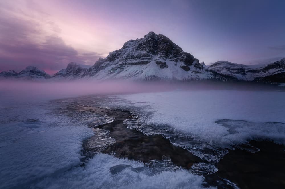 Winter Mountain Purple Glow by Yongnan Li (李永男) — canvas wall art