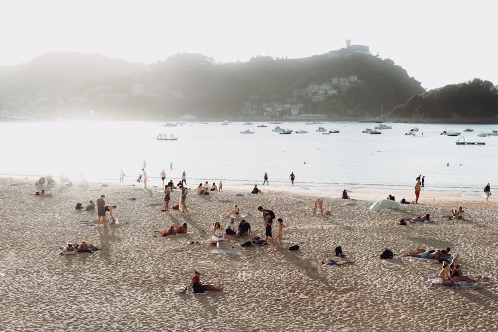 Soft Taupe & Pale Grey Beach Scene in San Sebastián, Spain by Aimee Giles — canvas wall art