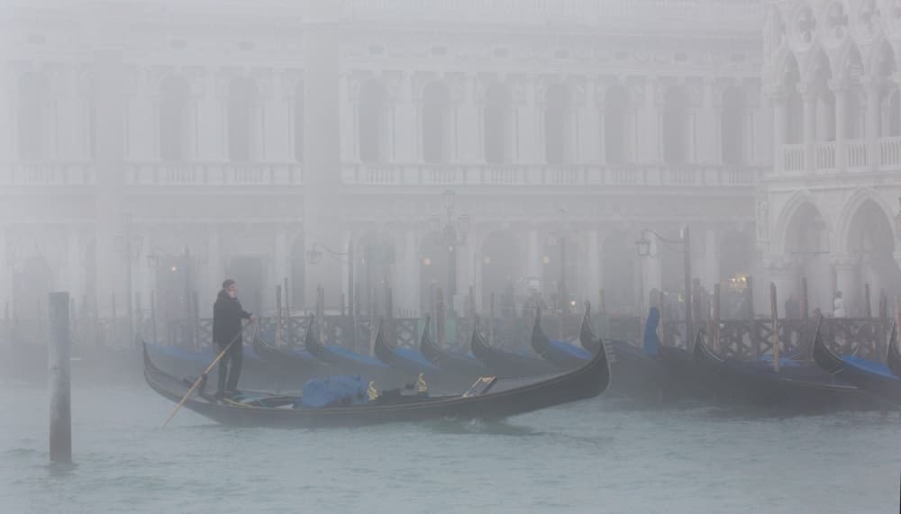 Foggy Venice Gondolier by Angela Muliani Hartojo — canvas wall art