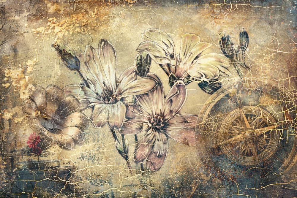 Vintage Floral Compass by Rafal Kulik — canvas wall art