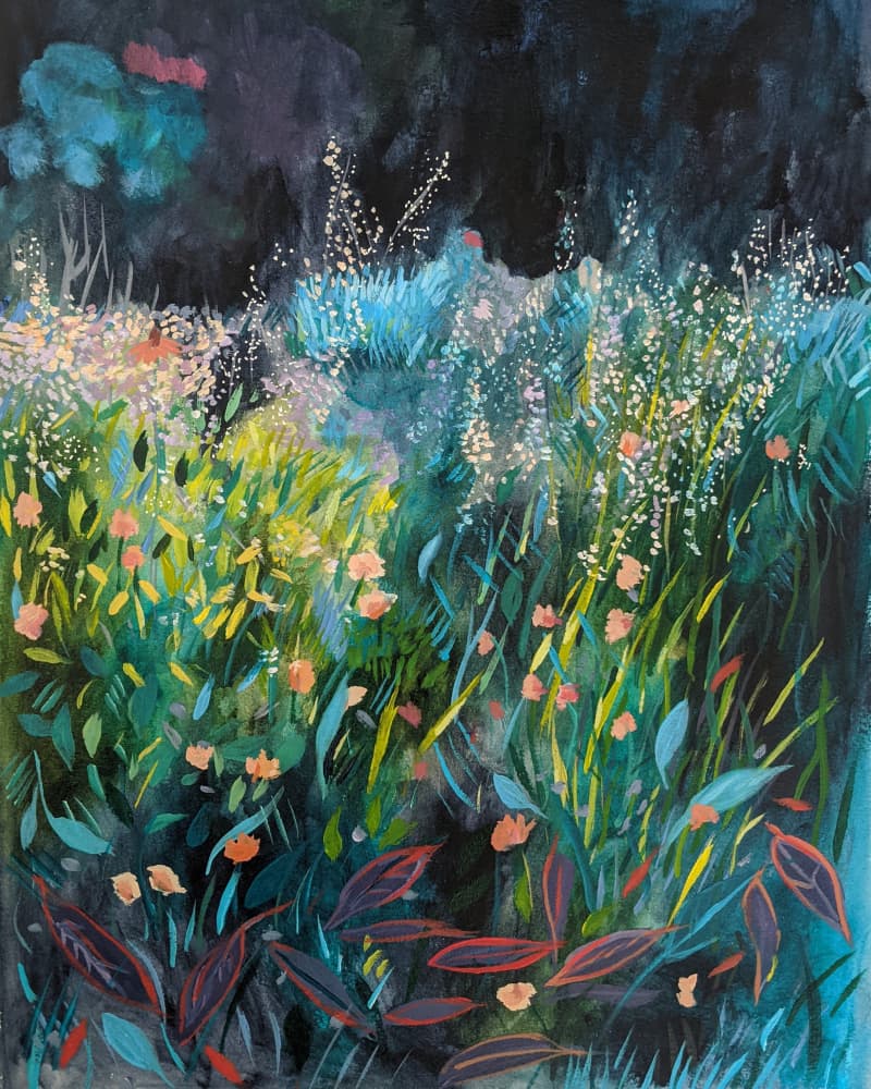 Glowing Garden Night by Claire Whitehead — canvas wall art