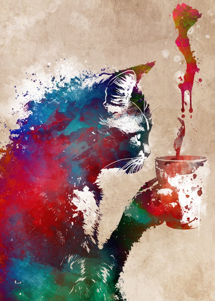 Vibrant Cat Coffee Cup by Justyna Jaszke — canvas wall art