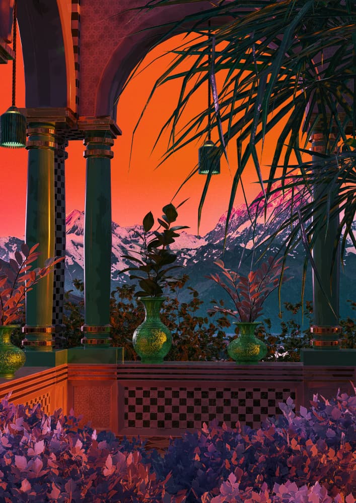 Exotic Sunset Balcony by CosmoZach — canvas wall art