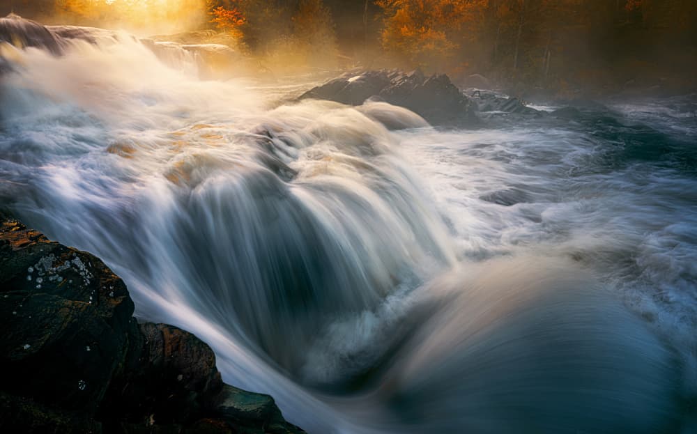 Golden River Rapids by Leeian Dai — canvas wall art