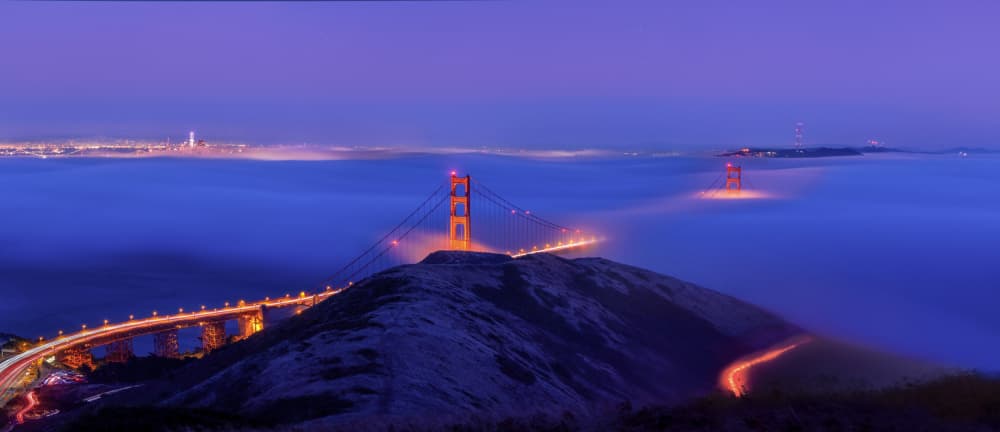 Golden Gate Foggy Night by DonnaHom APA — canvas wall art