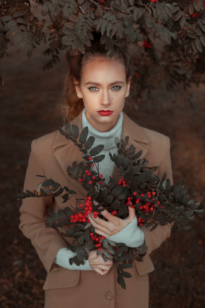 Autumn Woman with Berries by marinastudio — canvas wall art