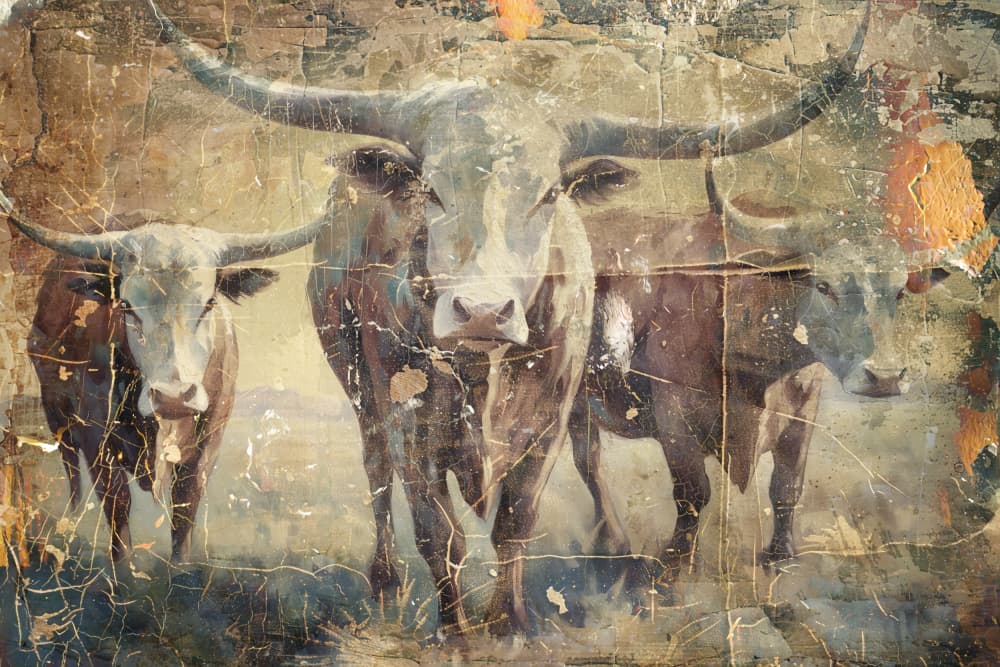 Weathered Longhorn Cattle by Rafal Kulik — canvas wall art
