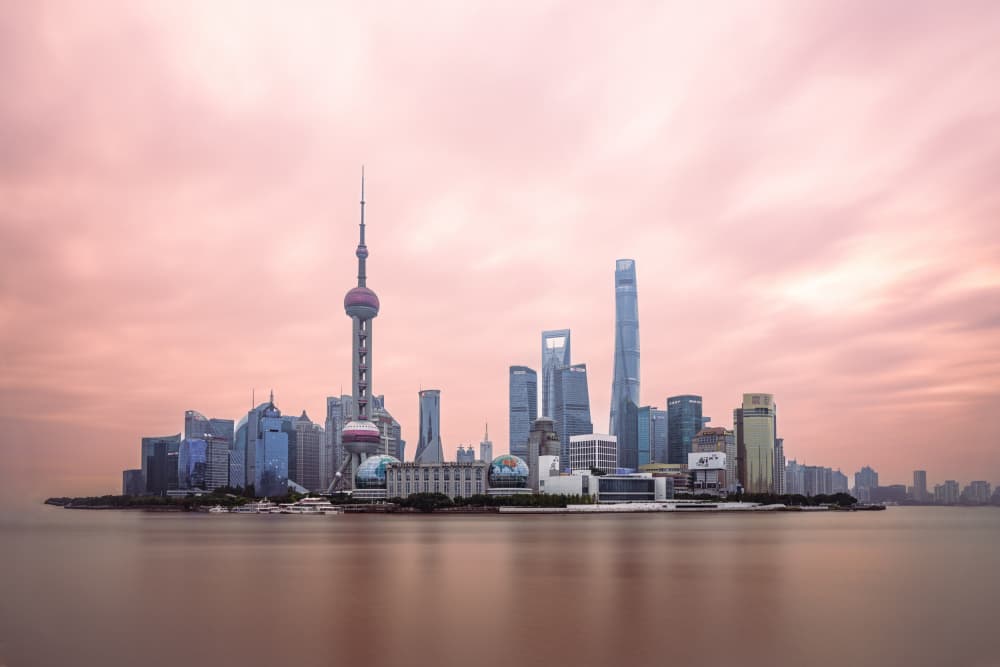 Shanghai Skyline Dawn Glow by WangPeng — canvas wall art