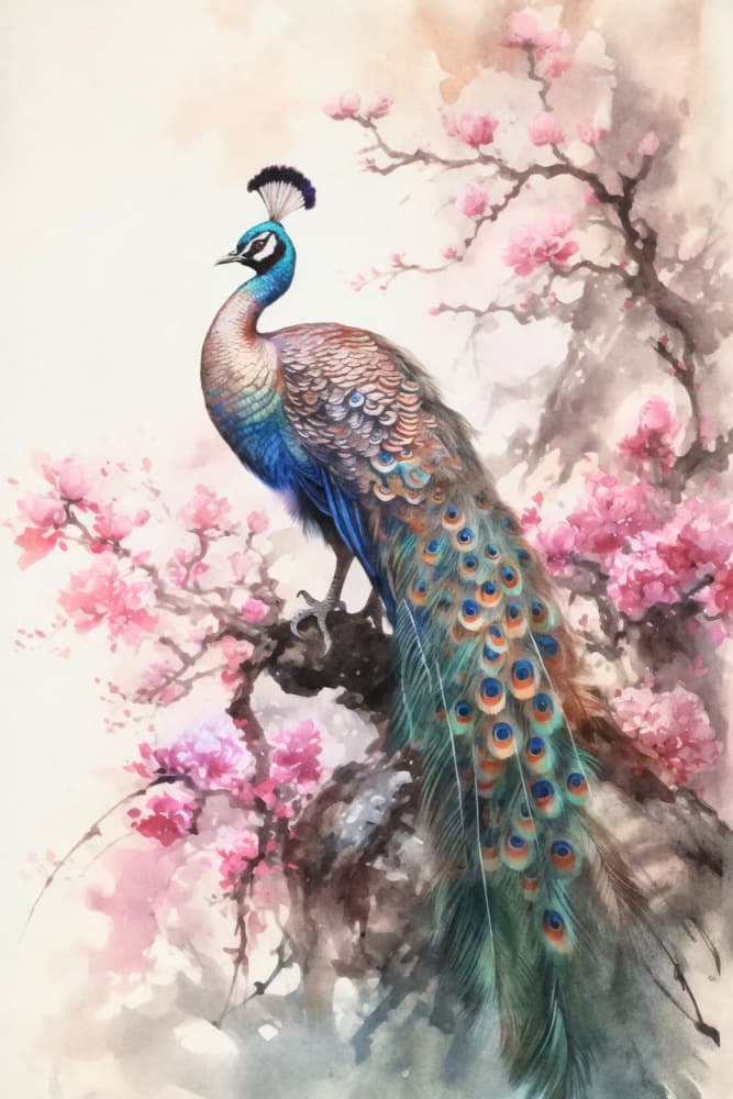 Peacock Among Cherry Blossoms by Andrea Haase — canvas wall art