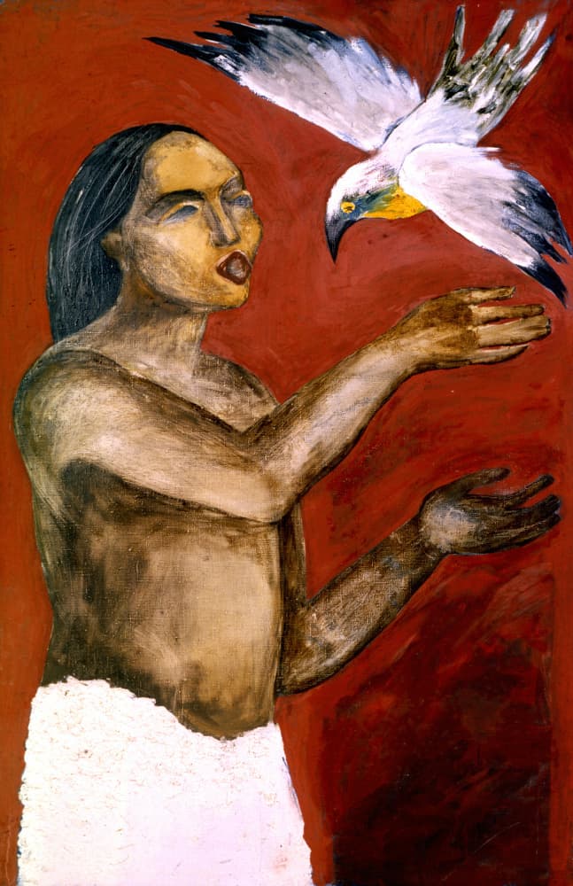 Shaman and Spirit Bird by Kanat Ibragimov — canvas wall art