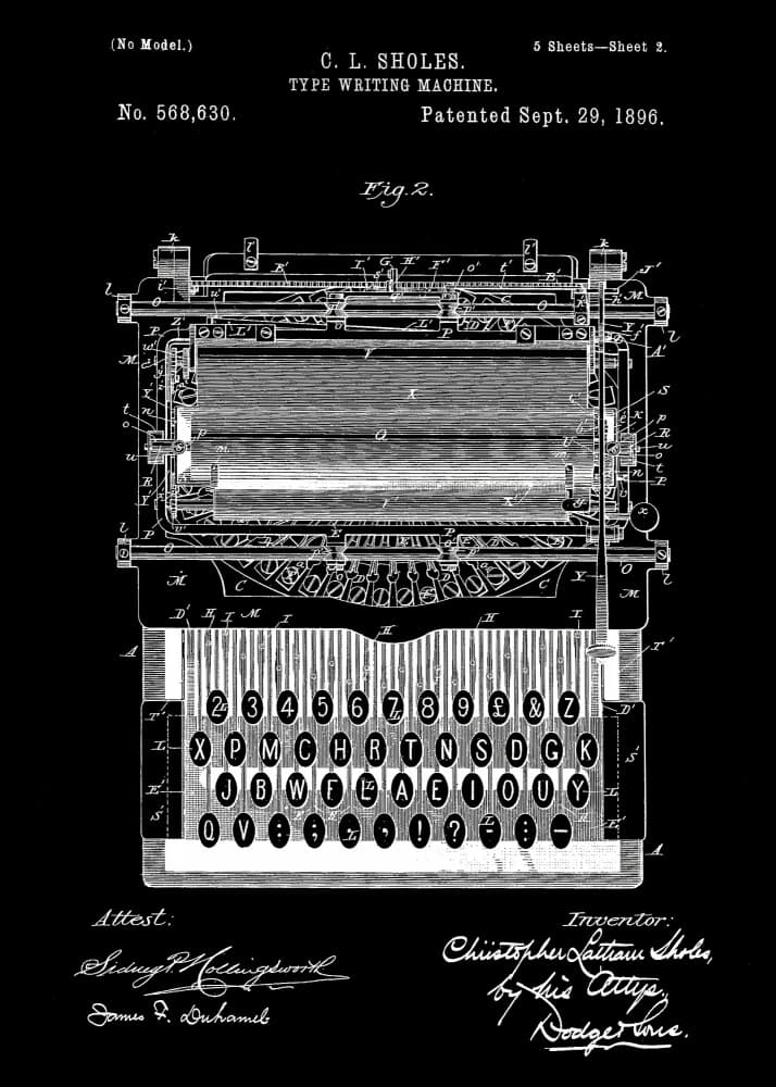 Vintage Typewriter Patent by Andreas Magnusson — canvas wall art