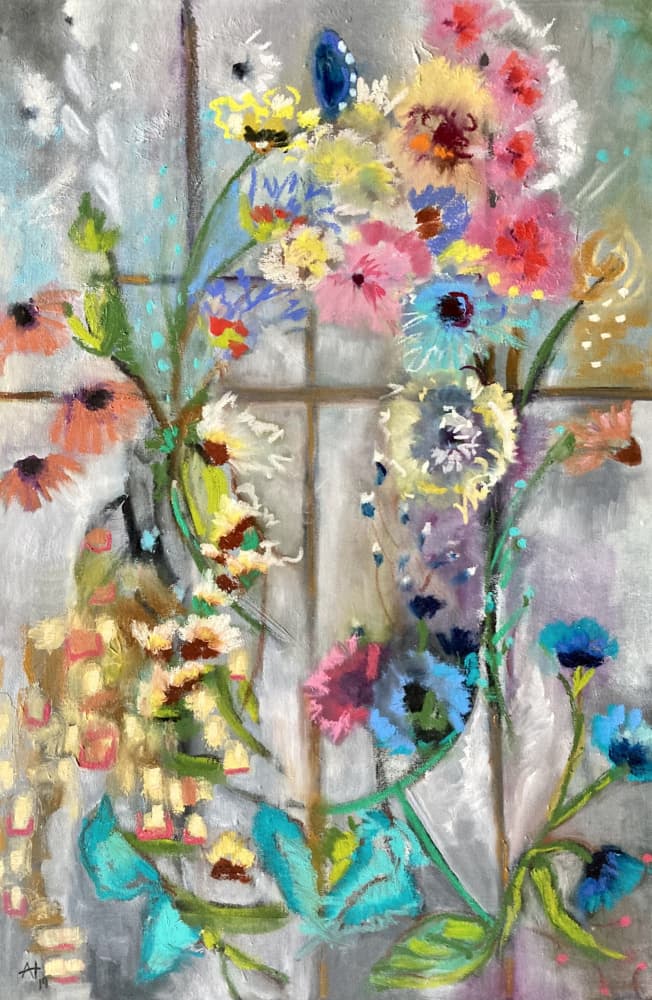 Vibrant Window Blooms by Alexandra Higgins — canvas wall art