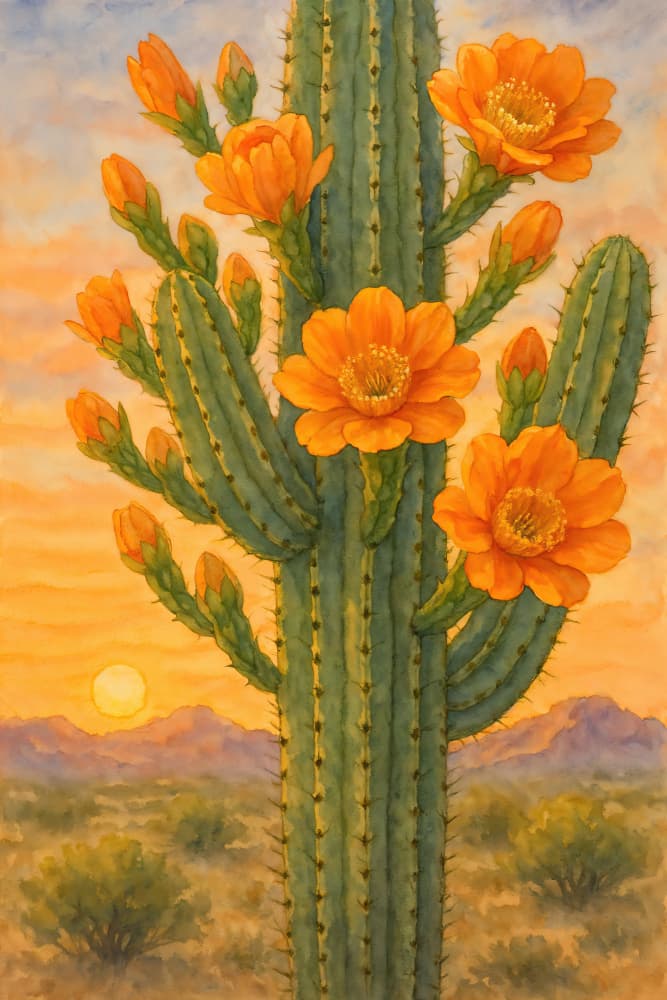 Flowering Cactus Sunset by Natalie Bruns — canvas wall art