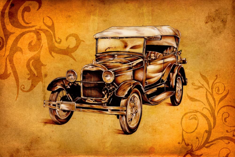 Vintage Car Illustration by Rafal Kulik — canvas wall art