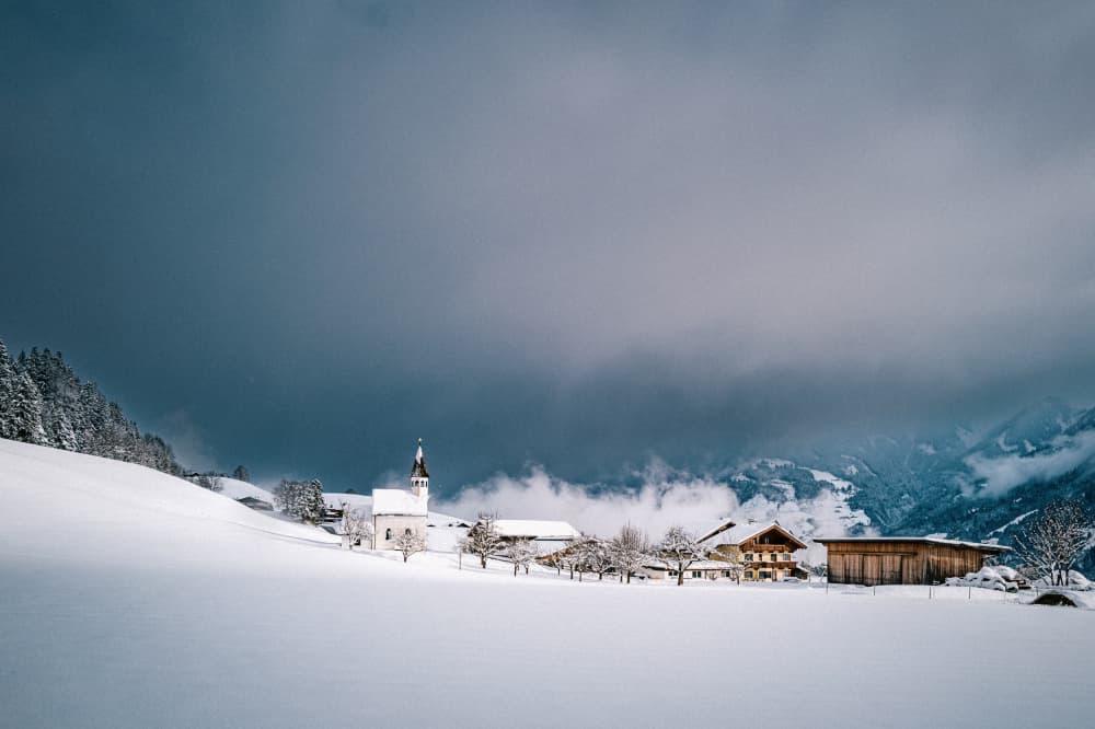 Snowy Mountain Village by Arne Jansen — canvas wall art