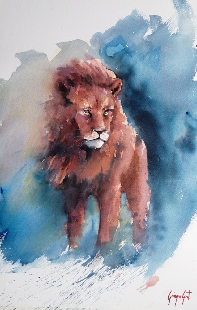 Majestic Watercolor Lion by Giorgio Gosti — canvas wall art
