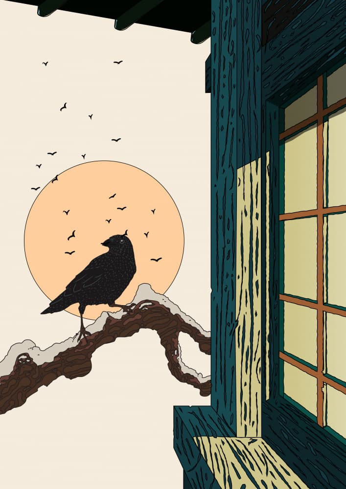 Japanese Crow Winter Moon by Nicholas — canvas wall art