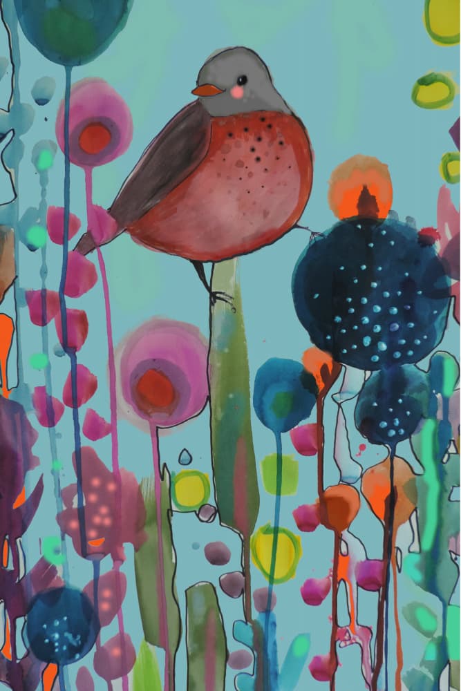 Whimsical Garden Bird by Sylvie Demers — canvas wall art