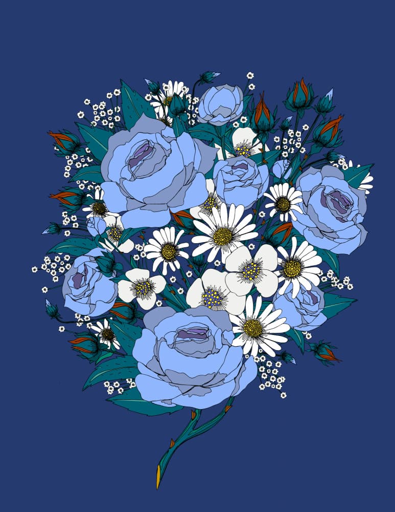 Blue Rose Daisy Bouquet by Nicholas — canvas wall art