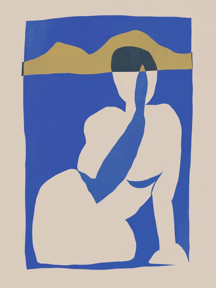 Pensive Woman Blue Mountains by Little Dean — canvas wall art