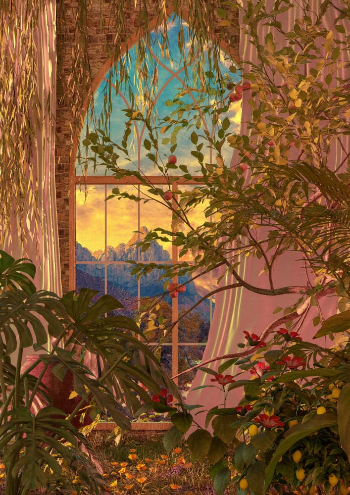 Lush Window Mountain View by CosmoZach — canvas wall art