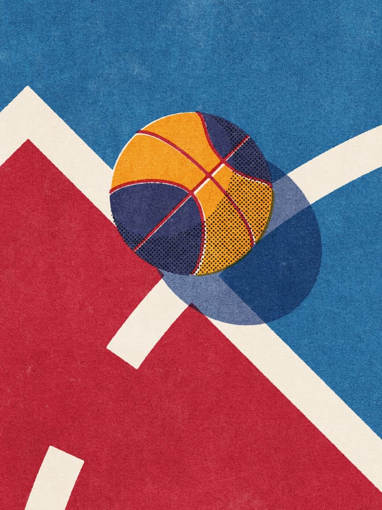 Retro Court Basketball by Daniel Coulmann — canvas wall art