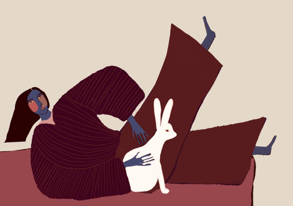 Relaxing Woman And Rabbit