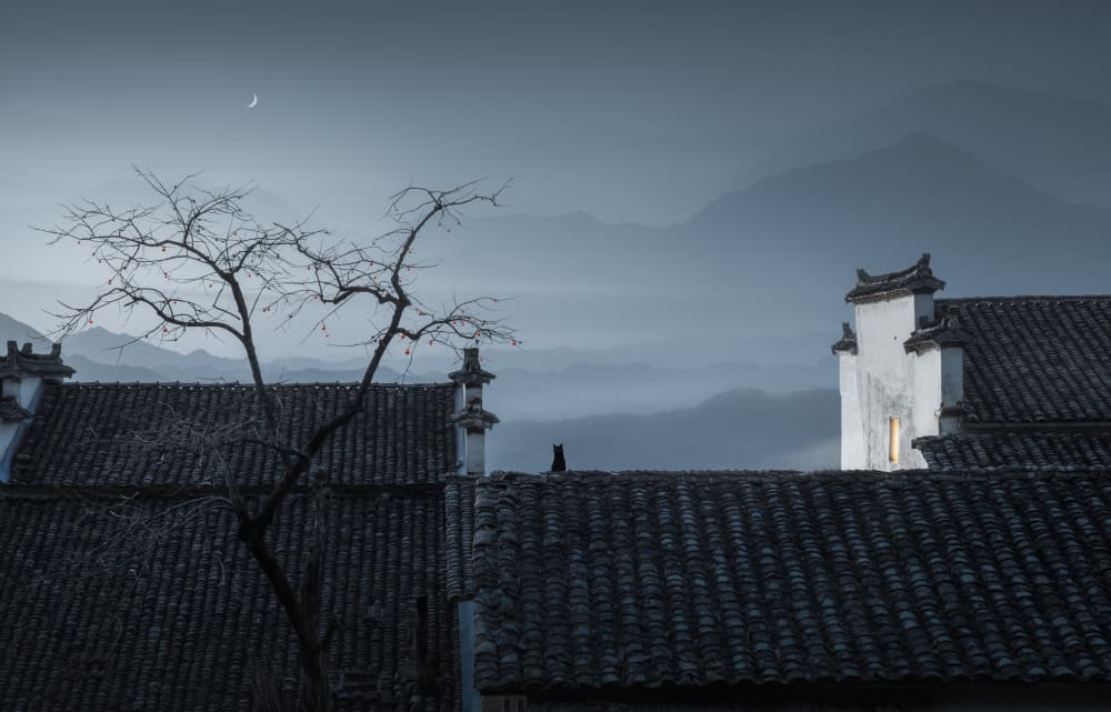 Moon Over Misty Village by NingYun Ye — canvas wall art