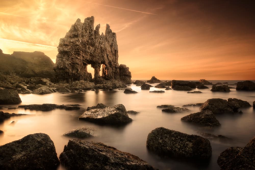 Golden Hour Sea Stacks by Anto Camacho — canvas wall art
