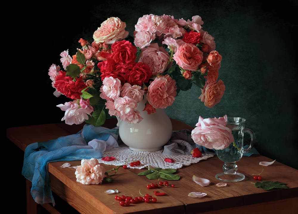 Romantic Rose Still Life by Tatyana Skorokhod — canvas wall art