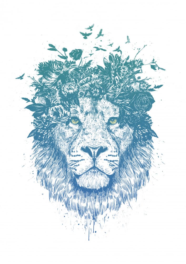 Floral Crown Lion by Balazs Solti — canvas wall art