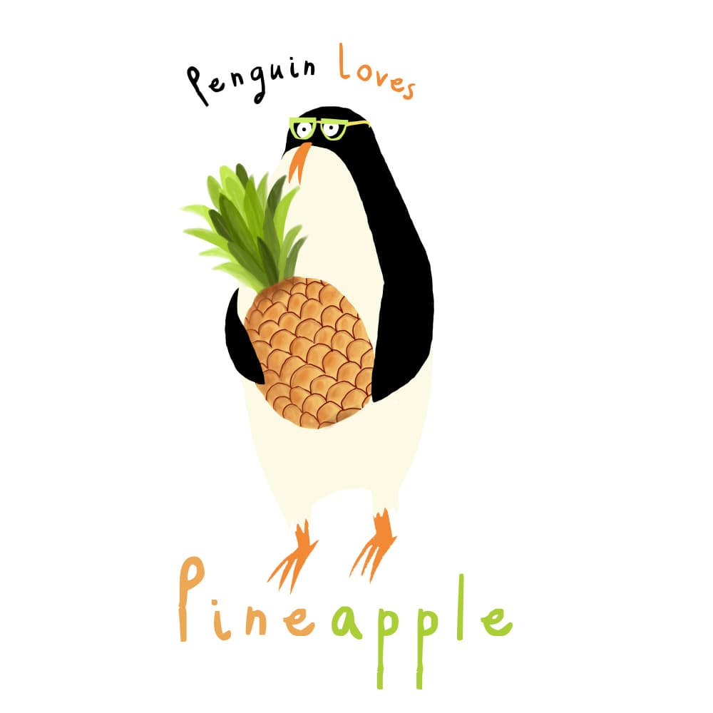 Penguin Loves Pineapple by Carla Daly — canvas wall art