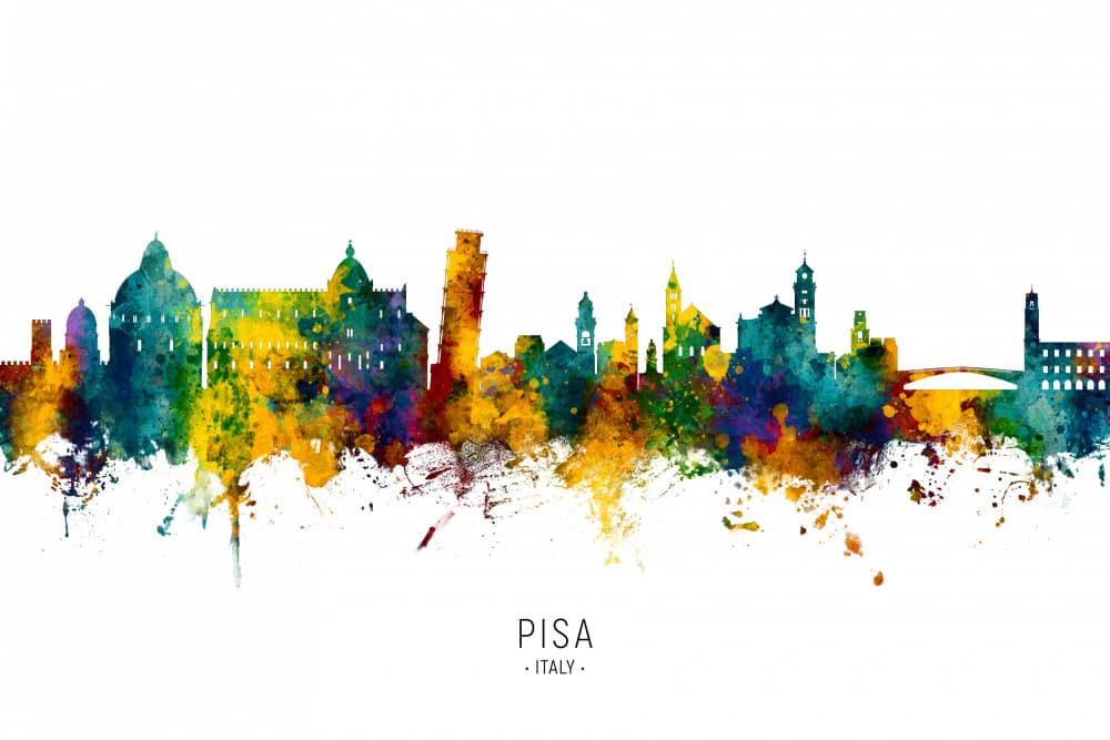 Pisa Watercolor Skyline by Michael Tompsett — canvas wall art