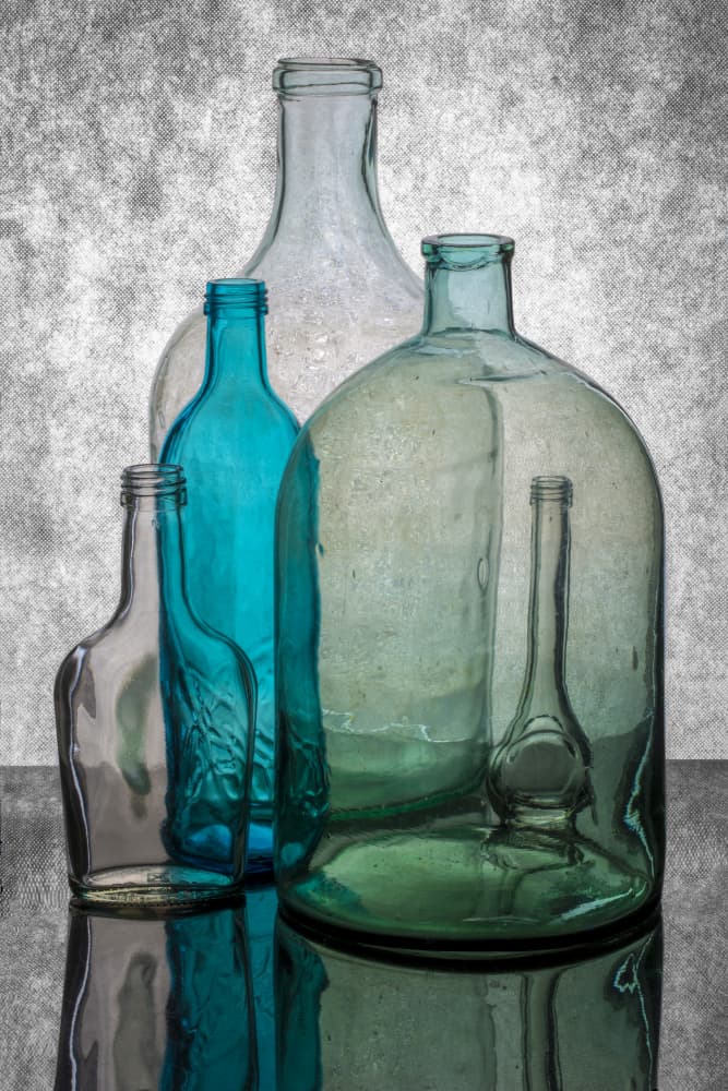 Colorful Glass Bottles by Brig Barkow — canvas wall art