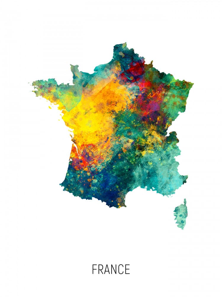 Colorful France Map by Michael Tompsett — canvas wall art